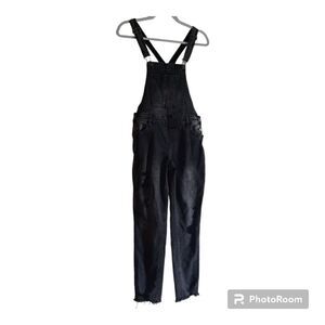 Justice Distressed Acid Wash Raw Hem Bib Overalls Jeans